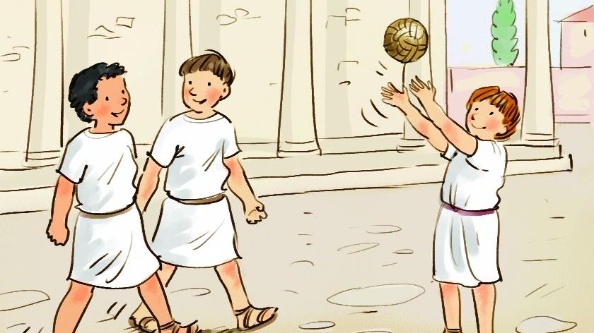 Illustration: drei spielende römische Kinder